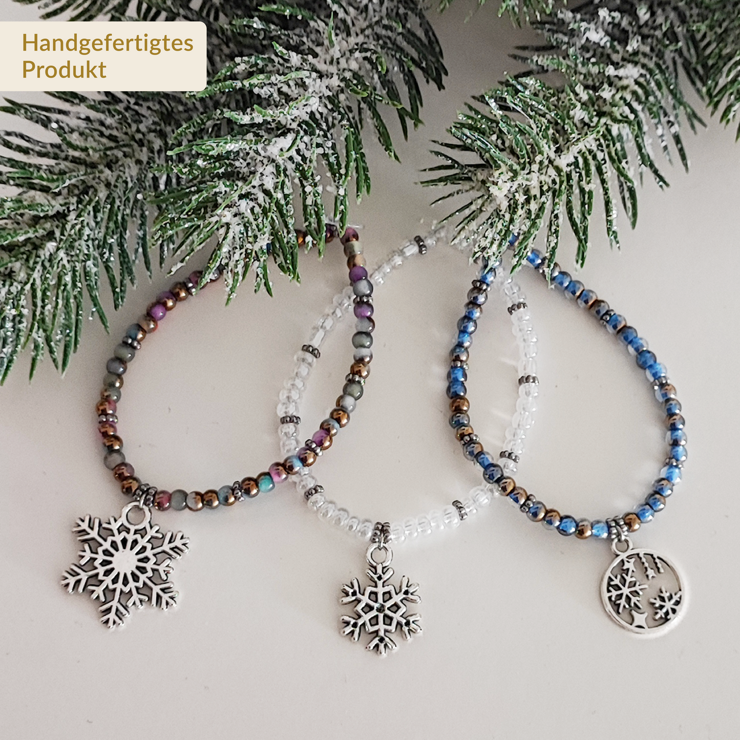 Armband "Schneeflocke", verschiedene Farben und Anhänger