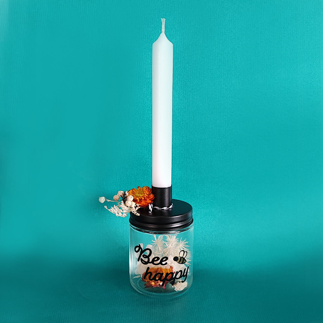 Kerzenständer "Bee happy", 7 x 7 x 12 cm