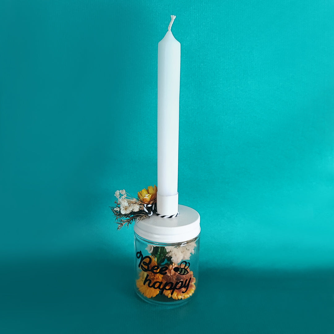 Kerzenständer "Bee happy", 7 x 7 x 12 cm