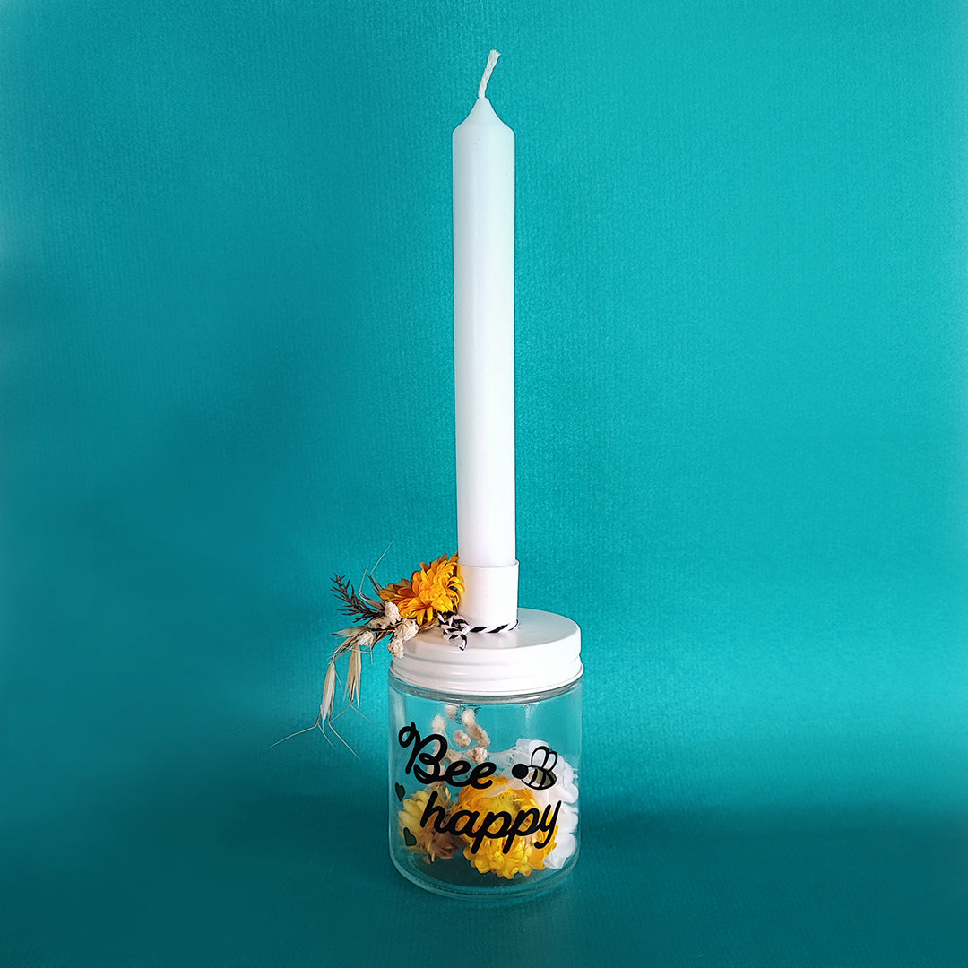 Kerzenständer "Bee happy", 7 x 7 x 12 cm