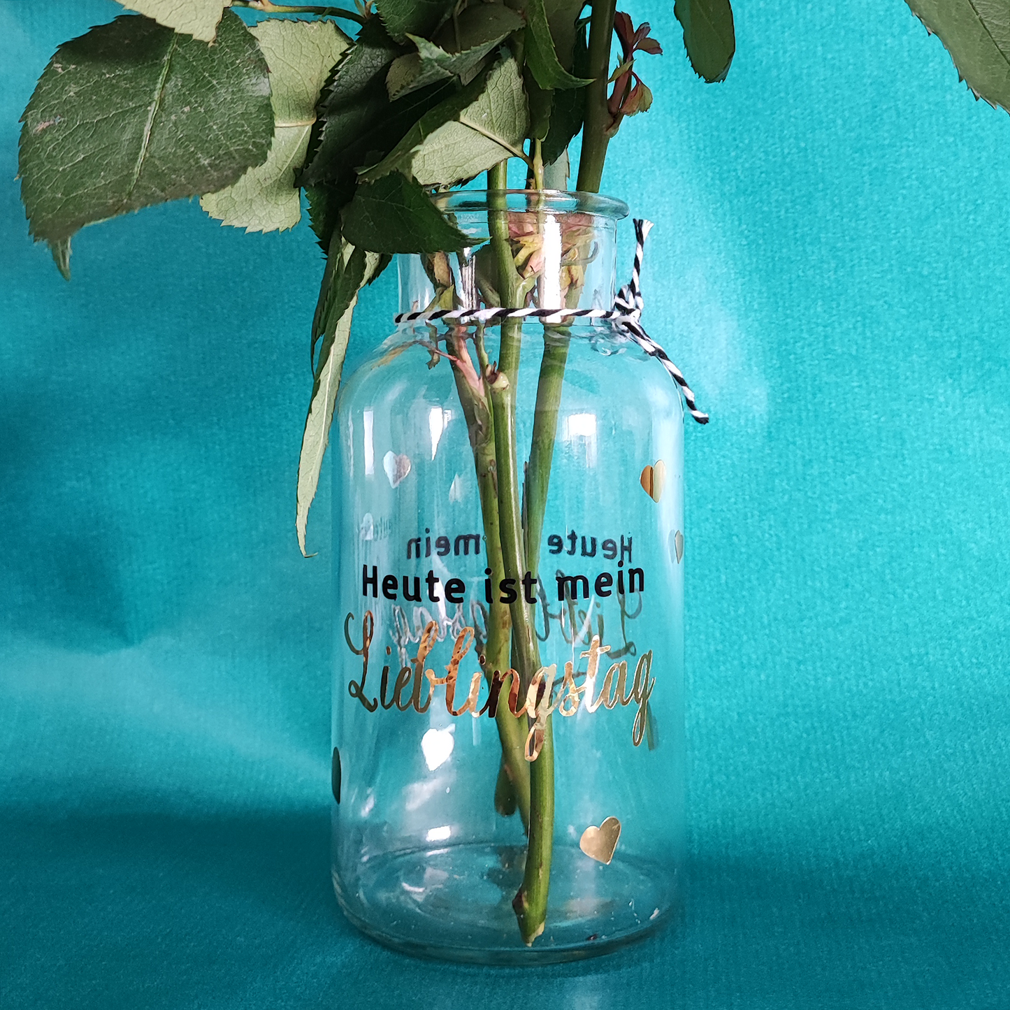 Blumenvase "Lieblingstag", schwarz-gold, 8 x 16 cm