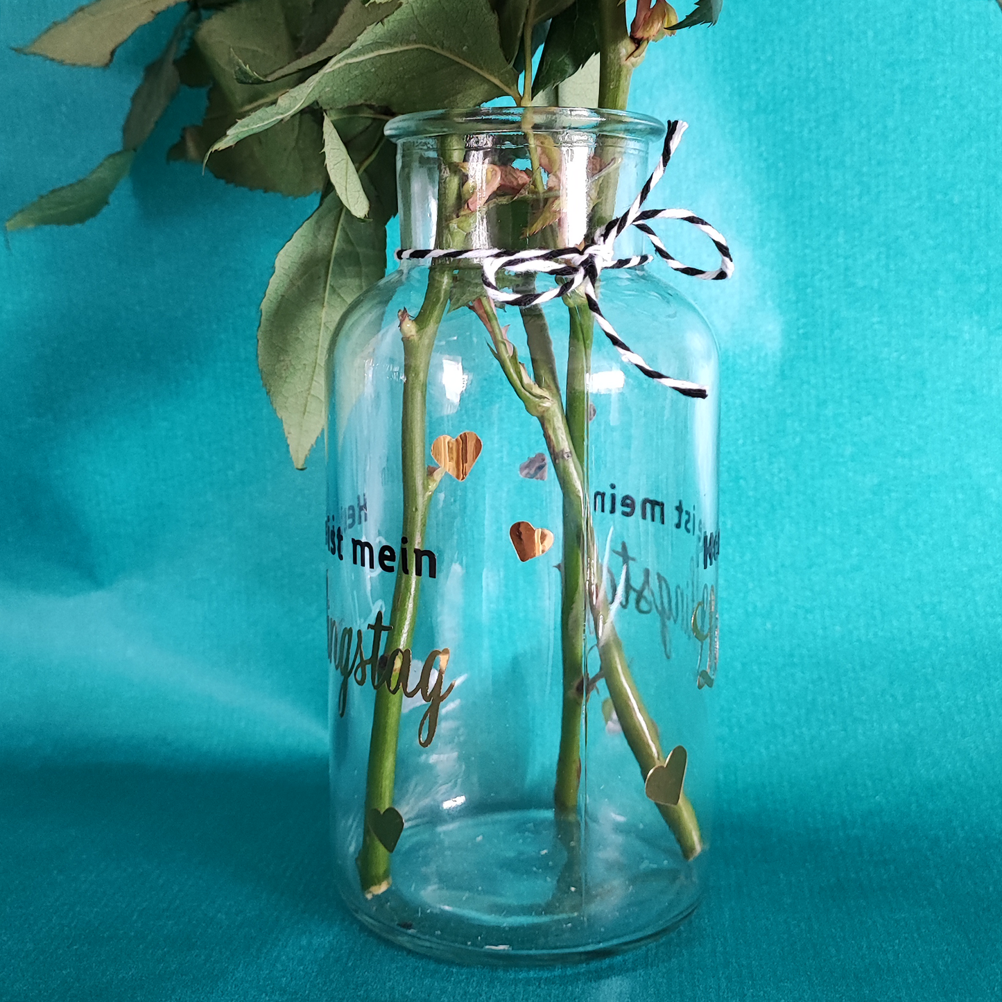 Blumenvase "Lieblingstag", schwarz-gold, 8 x 16 cm