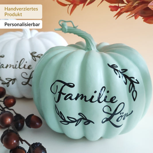 Deko-Kürbis mit Familienname, PERSONALISIERBAR, mintgrün