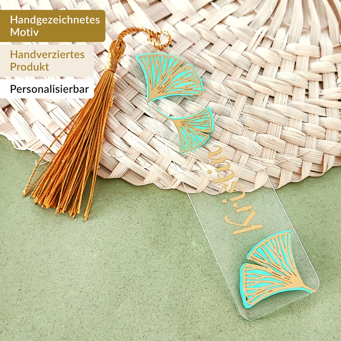 Lesezeichen "Ginkgo", Name PERSONALISIERBAR