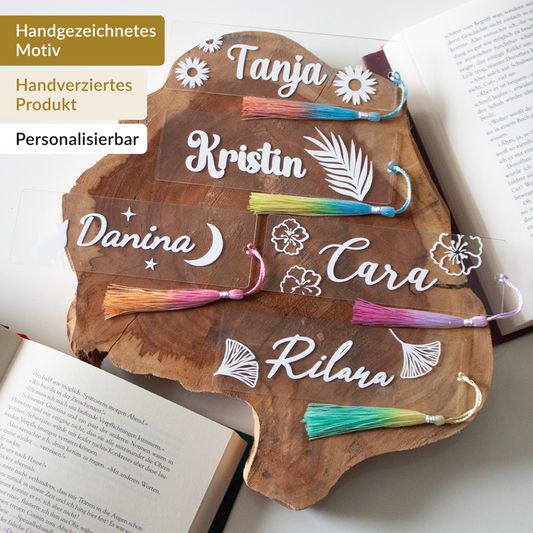 Lesezeichen mit Deinem Wunschnamen, verschiedene Motive