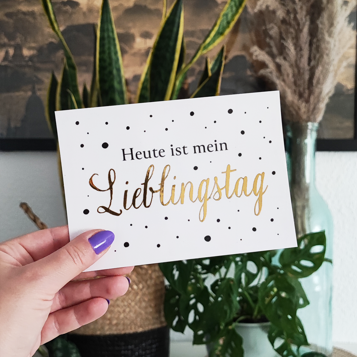 Postkarte "Lieblingstag" mit Goldfolie, 14 x 10 cm