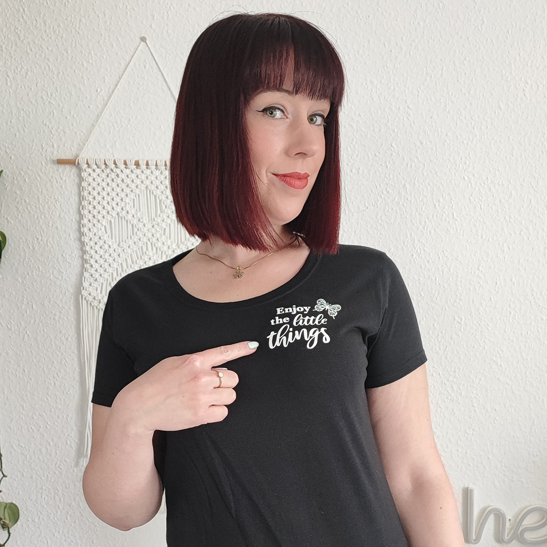 T-Shirt "Butterflies", schwarz mit weiss