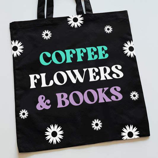 Tragetasche "Coffee, Flowers & Books" multicolor, 39 x 42 cm