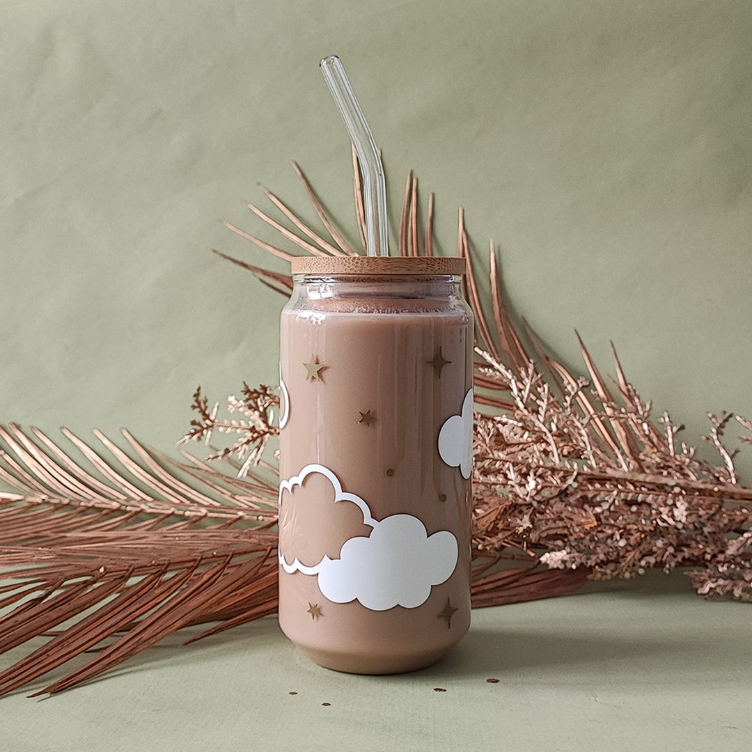 Glasbecher "Nacht" mit Glitzerfolie, 500 ml