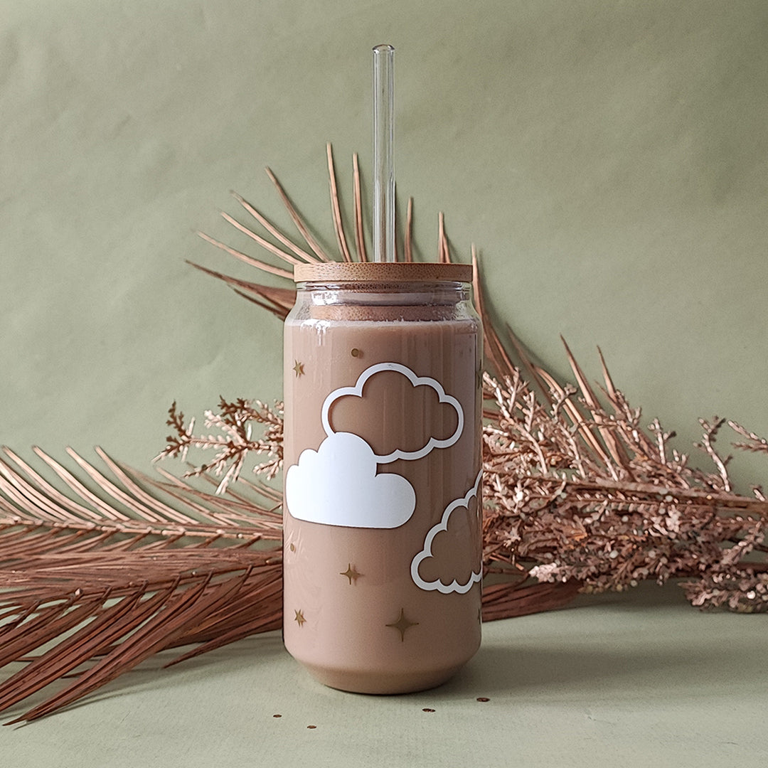 Glasbecher "Nacht" mit Glitzerfolie, 500 ml