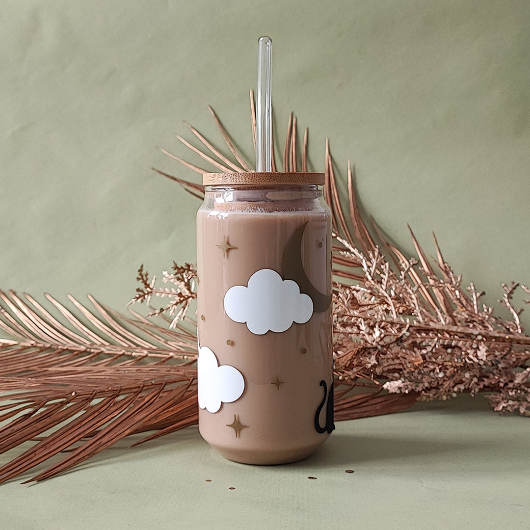 Glasbecher "Nacht" mit Glitzerfolie, 500 ml