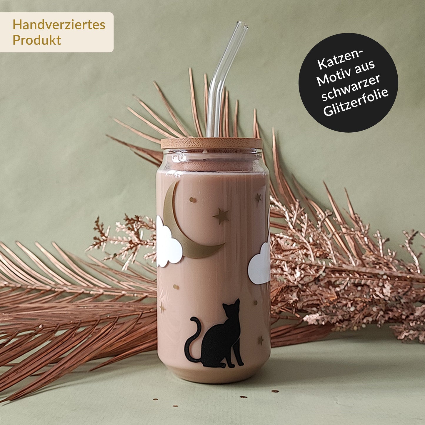 Glasbecher "Nacht" mit Glitzerfolie, 500 ml