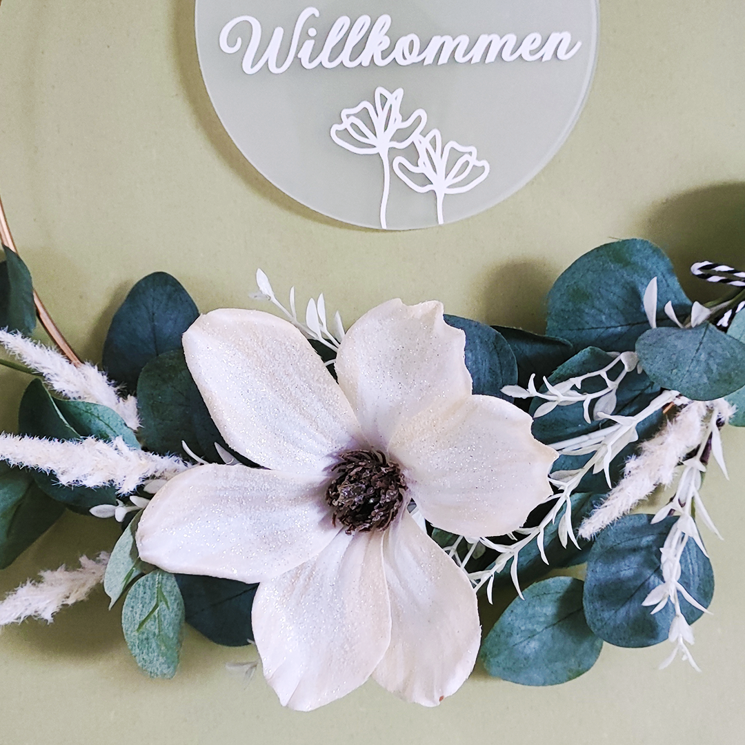 Türkranz "Herzlich Willkommen" mit Glitzermagnolie