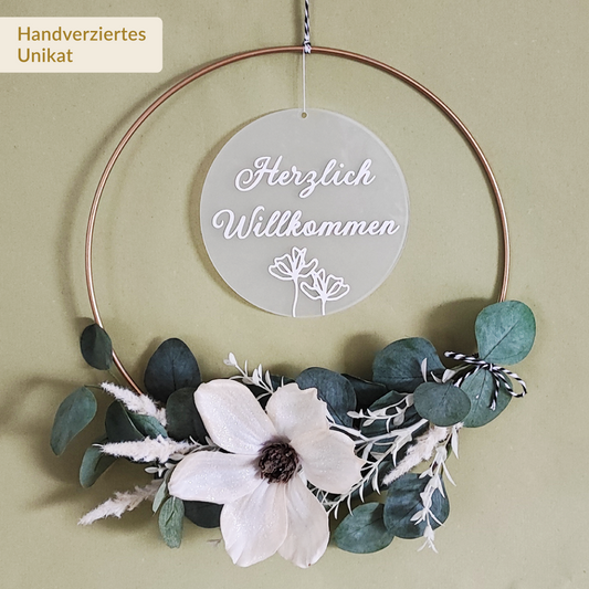 Türkranz "Herzlich Willkommen" mit Glitzermagnolie